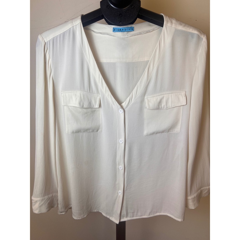 Alice + Olivia Ivory Utility Blouse Chic Cargo Pocket Minimalist Quiet Luxury
